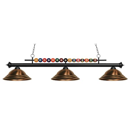 Z-Lite Shark 3 Light Billiard Light, Matte Black & Antique Copper 170MB-SAC